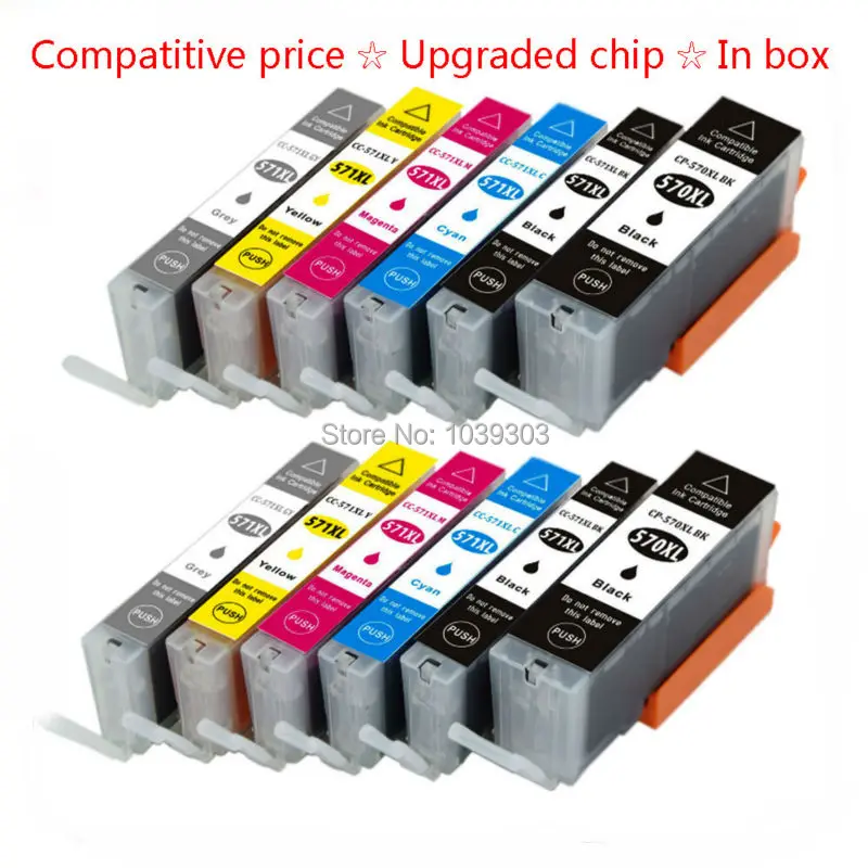 

12Pk Compatible Ink Cartridge PGI 570 CLI 571 Inks For Canon PIXMA MG7750 MG7751 MG7752 MG7753 Printer Ink with Chips(2Black,