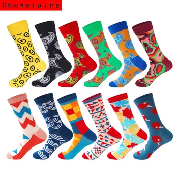 

Downstairs Men Socks 12Pairs/Lot 2019 Hot Fashion Combed Streetwear Personality Designer Happy Socks Skarpetki