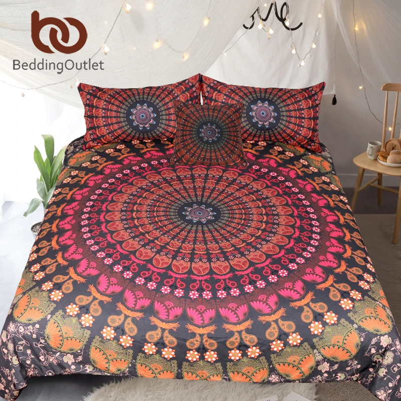 

BeddingOutlet Mandala Floral Bedding Set Concealed Bedspread Boho Bedlinen Bohemia Duvet Cover Set 4Pcs Twin Full Queen King