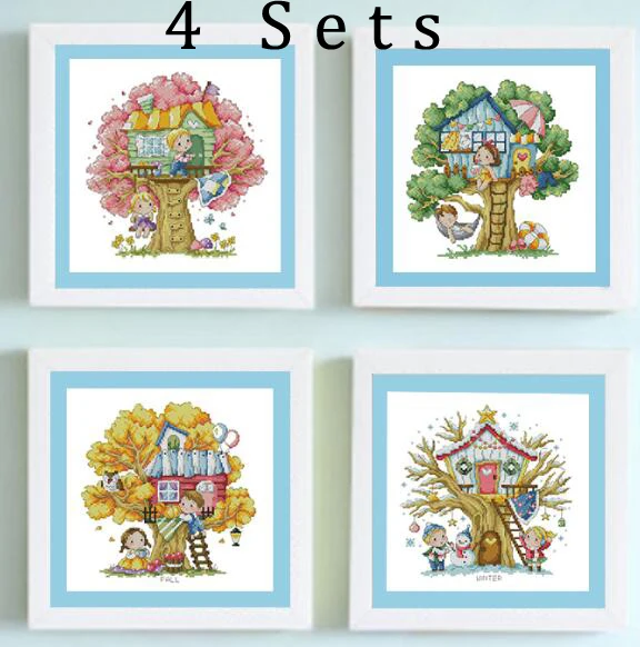 cs-2587 Cross Stitch Kit Treehouse of Spring Summer Autumn Winter Four Season Seasons Tree House SO
