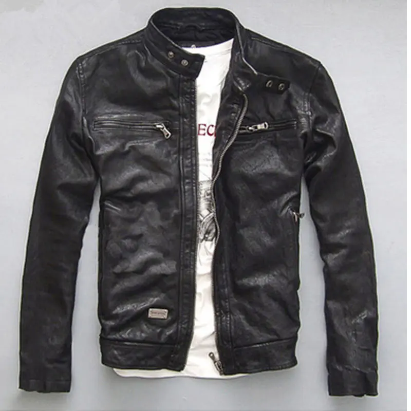 

YOLANFAIRY Spring Autumn Men's Genuine Leather Jacket Short Slim Motocycle Jackets For Men Outerwear jaqueta de couro MF030