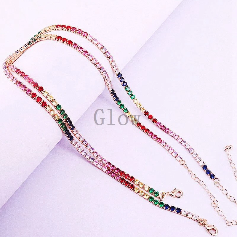 

3Pcs Various Colors CZ tennis chain necklace for women Colorful cz Gold filled trendy necklace for women
