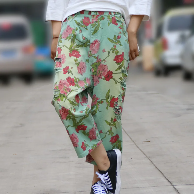 100% Cotton Fashion Flower Print Harem Pant Women Ethnic Floral Wide Leg Pants Ripped Baggy Loose Plus Size Capris 100% Cotton Fashion Flower Print Harem Pant Women Ethnic Floral Wide Leg Pants Ripped Baggy Loose Plus Size Capris