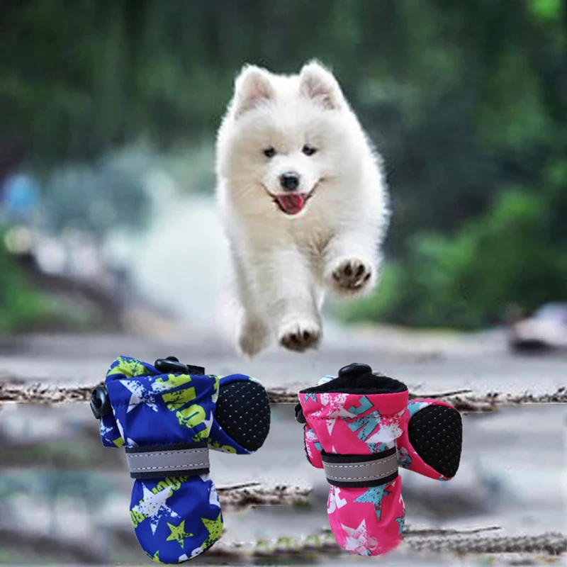 

Pet Dog Cat Winter Star Printing Booties Cotton Sticky Cloth Warmer Puppy Boots Shoes for Small Medium Dogs