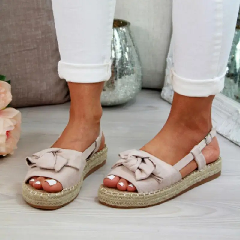 Woman Bowknot Elegant Platform Sandals Slip On Slingback Flat Stylish Sandals Open Toe Thick Heel Shoes Women Summer Sandals