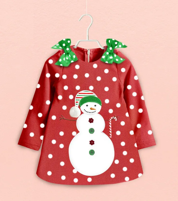 

24M-8T Girl Dresses Christmas Snowman Princess Style Dresses Long Sleeves Cotton Girl Dresses Spring Summer Autumn