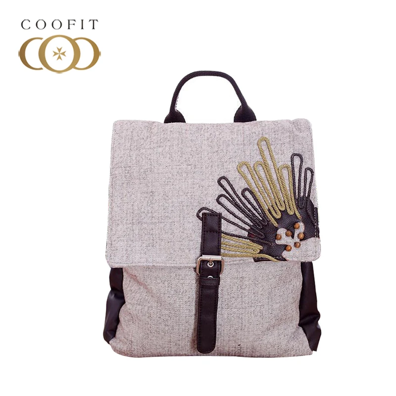 

coofit Retro Canvas Backpack For Women Handmade Backpack Adjustable Strap Polyester Lining Casual Knapsack For Girls Great Deal