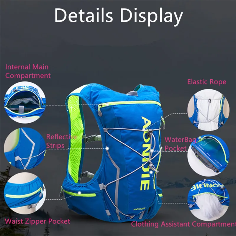 AONIJIE гидратационный рюкзак для воды, жилет для бега, 10л, нейлоновая спортивная сумка, для походов, кемпинга, езды на велосипеде+ водонепроницаемая сумка+ бутылка для воды(опционально