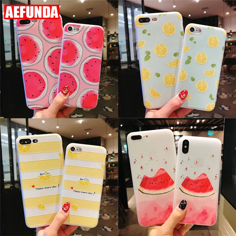 

Relief Flower Soft TPU Phone Case For iPhone 7 8 Plus 6 6S X XS Max XR 5 S 5S SE Summer Lemon Watermelon Fruits Silicone Cover