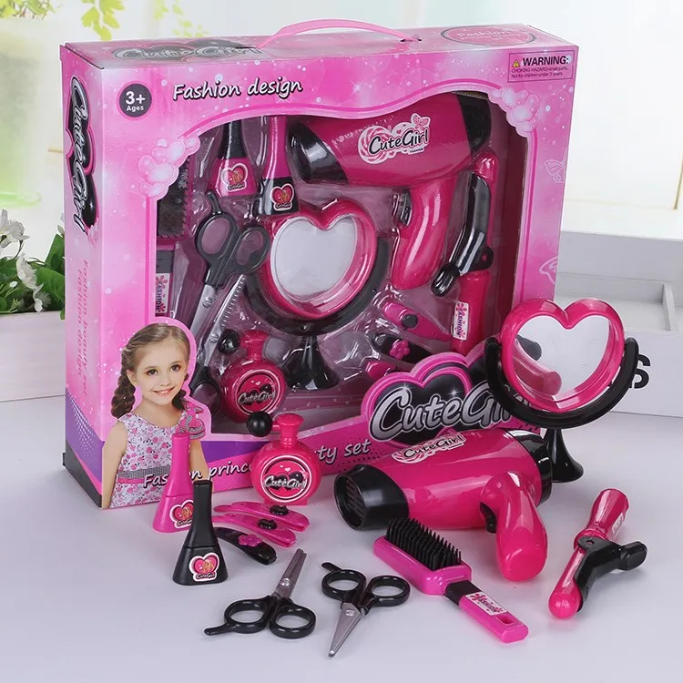 Kits de Cabeleireiro Gadget para Crianças Simulação Penteadeira Maquiagem Educativo Engraçado Puzzle Brinquedos Fingir Jogar 8 Móveis de brinquedos