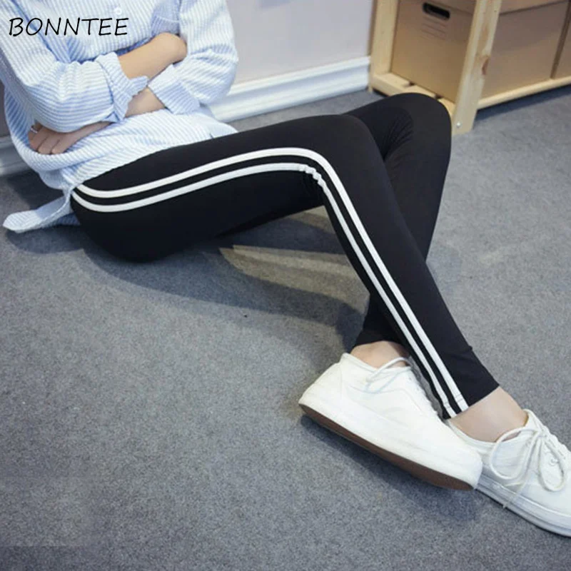 

Pants Women 2019 Skinny High Elasticity Simple Trendy Pencil Trousers Student Striped Korean Cotton Sweatpants Womens All-match