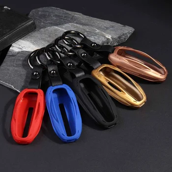 

Metal Car Remote Key Case Shell Cover Cover Fob with Key Chain For Tesla Model S 2012-2018/Model 3 2016 2017 2018+ 5 Colors