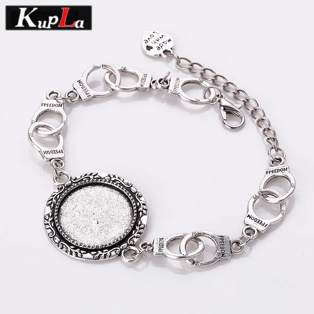 Vintage Metal Handcuffs Charms Bracelets 20mm Round Cabochon Setting Vintage Metal Handcuffs Charms Bracelets 20mm Round Cabochon Setting Diy Design Jewelry For Woman 3pcs C5806