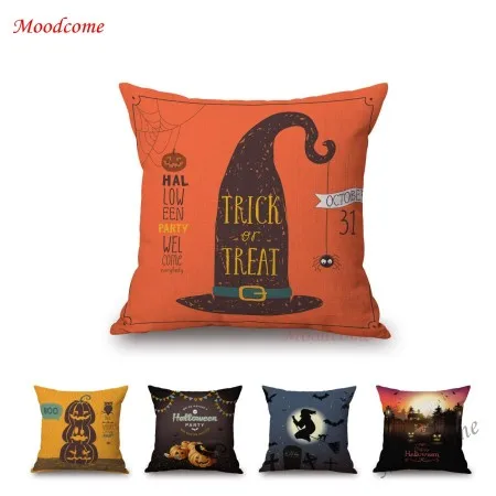 Halloween Decorative Sofa Pillows Cotton linen Trick Party Decoration Patio Cushion Pumpkin face Castle car | Дом и сад
