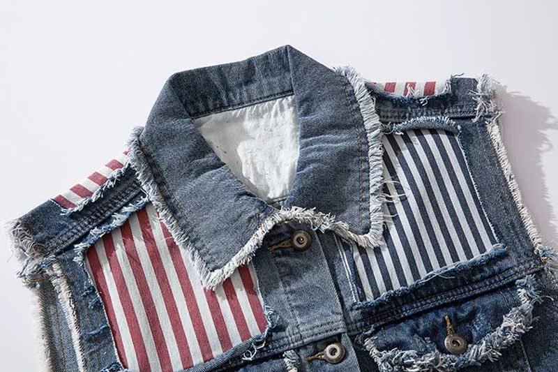 Mcikkny Men's Ripped Denim Vest Fashion Hip Hop Patchwork Sleeves Jeans Jackets For Male Waistcoats Blue Size M-2XL (9)