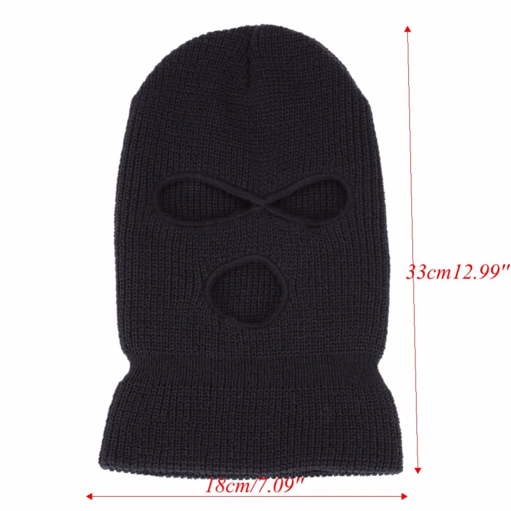 Лыжная маска с 3 отверстиями, Балаклава, черная вязаная шапка, лицевая защита, шапочка, зимняя теплая шапка
