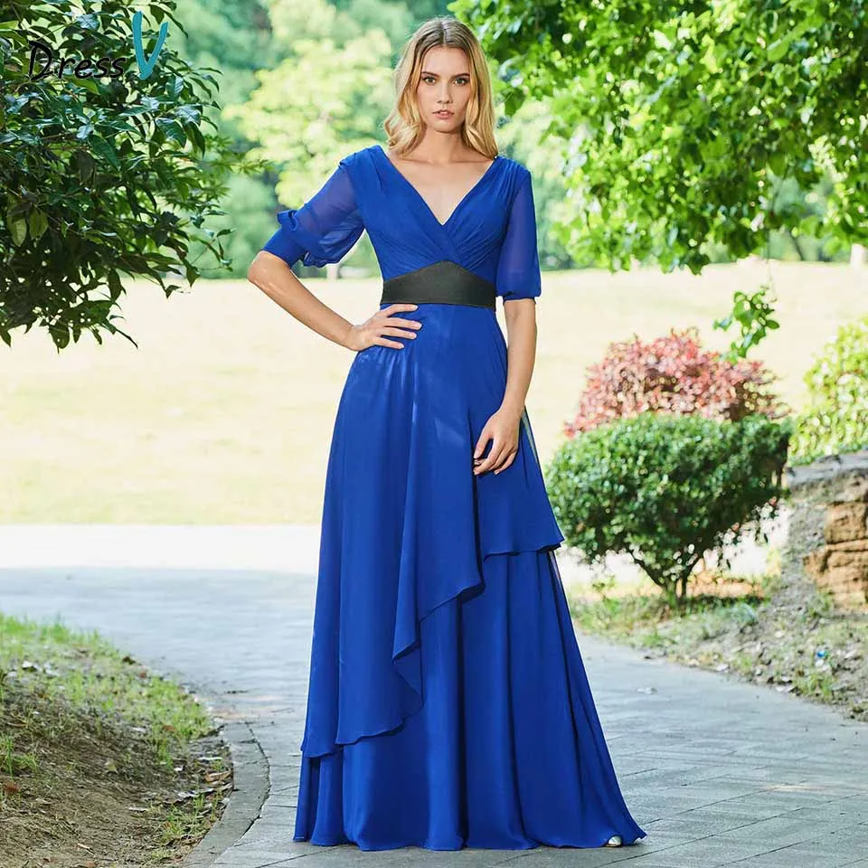 

Dressv elegant mother of bride dress v neck a line half sleeves zipper up floor length long mother evening gown dresses custom