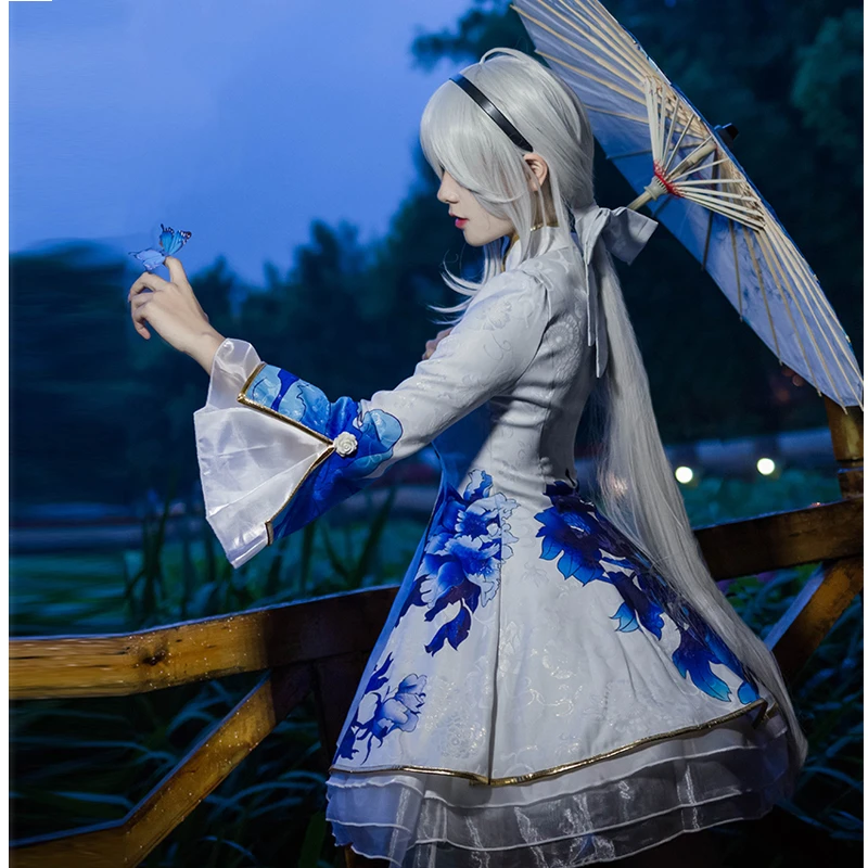 カスタムメイドボーカロイド Mmd 弱音ハク青と白の磁器のドレスアニメのコスプレ衣装ロリータドレスハロウィン衣装 Anime Costumes Aliexpress