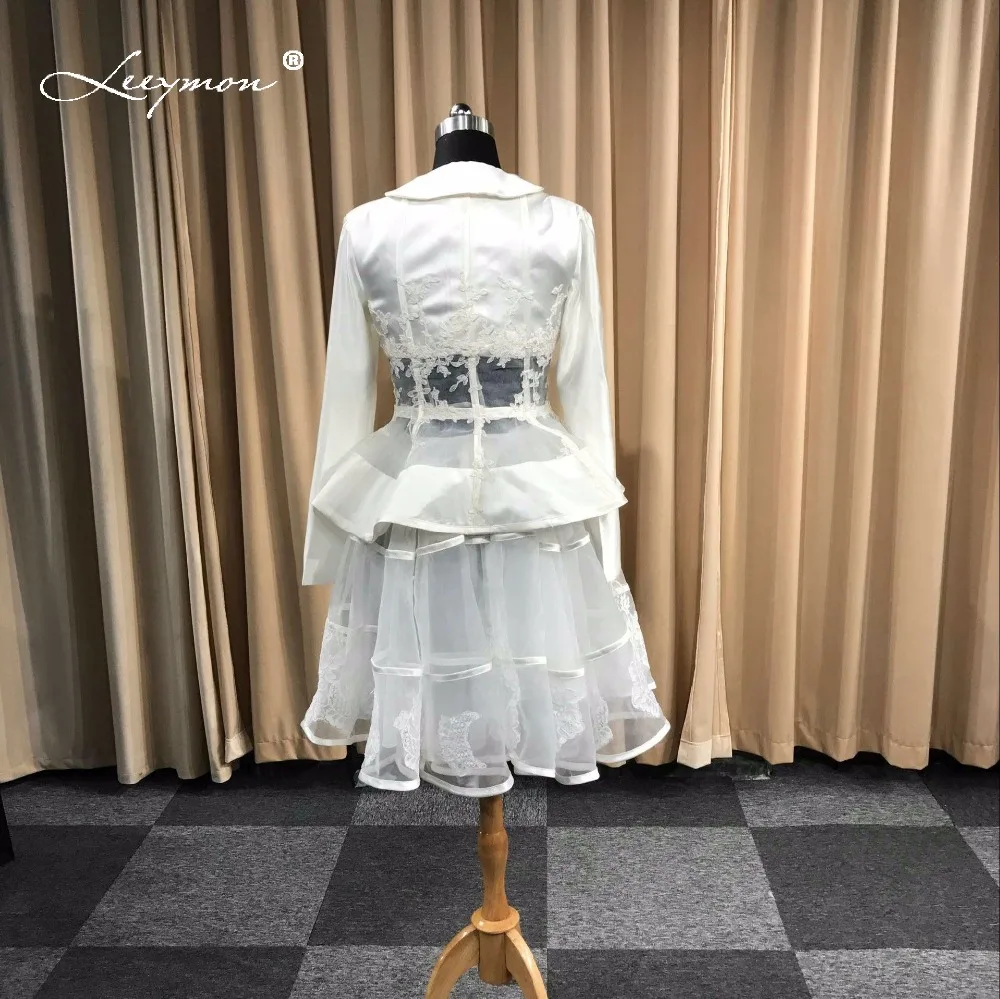 Leeymon Made Sexy Long Sleeves Cocktail Dress Elegant lace Two Pieces Cocktail dress for Formal Party Dress