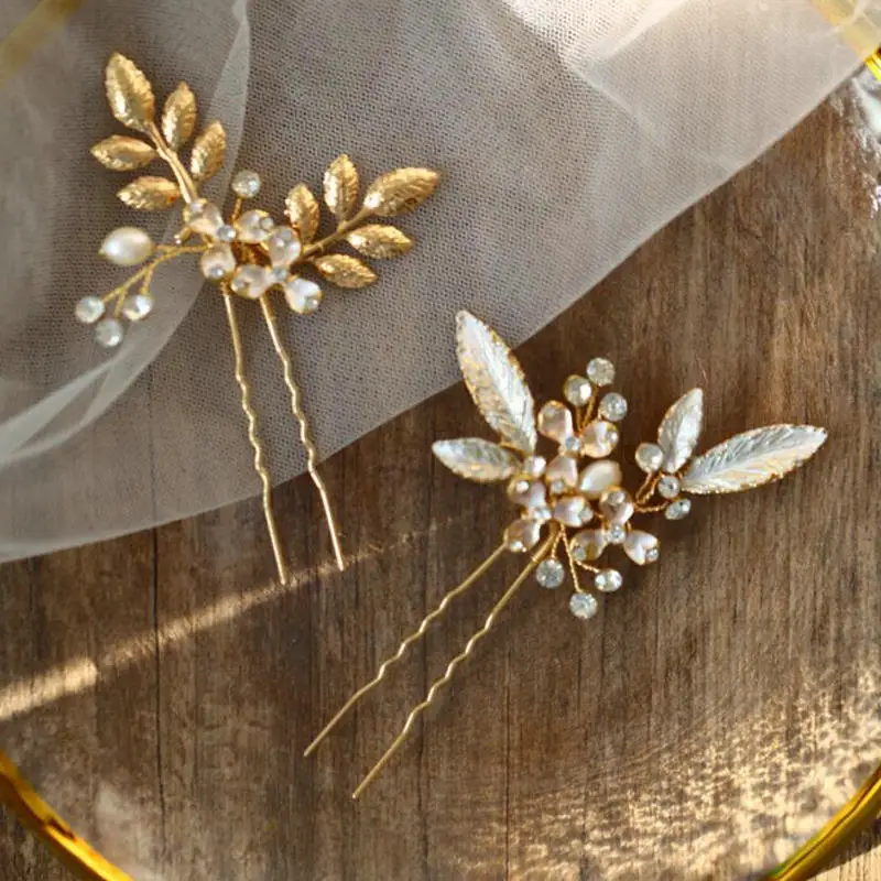 

Pearl Crystal Bridal Hair Pin White Enamel Leaf Hair Accesories