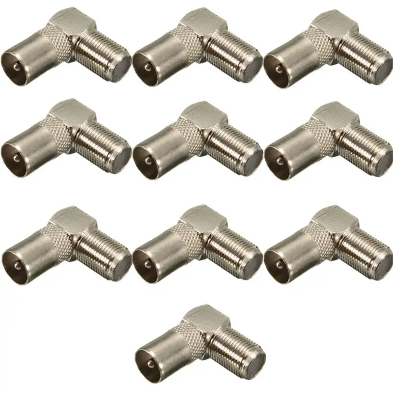 

10Pcs 90 Degree Right Angled TV Aerial Cable Connector RF Coaxial F Female to TV Male Plug to Female Socket