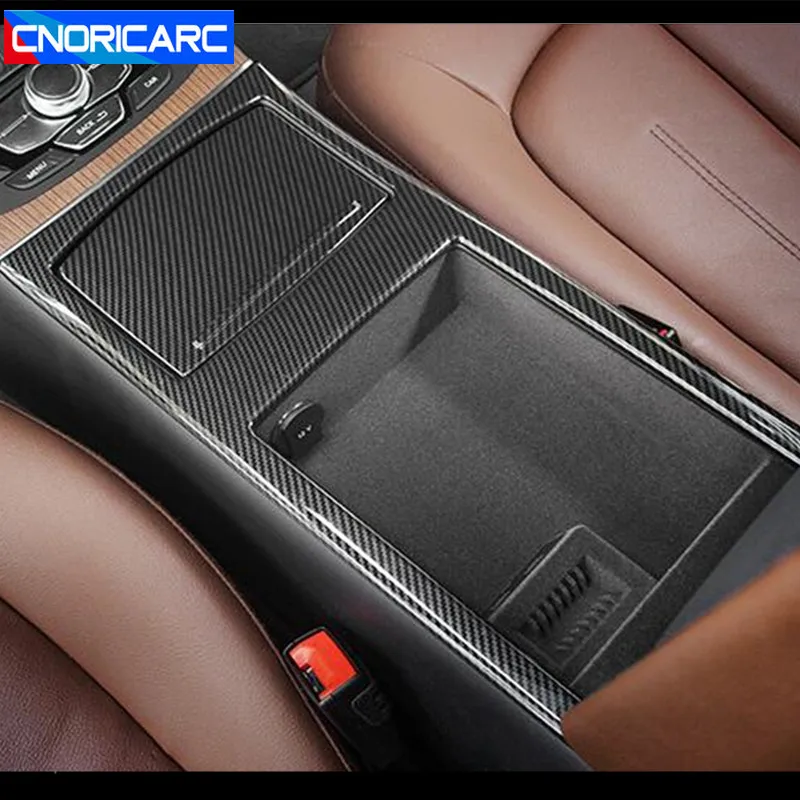 

Carbon Fiber Color Car Armrest Box Water Cup Decoration Frame Cover Trim For Audi A6 C7 A7 Interior Storage Box Panel Sticker