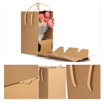 

Kraft Paper Portable Flower Gift Box Flower Protective Express Box Flower Vertical Packing Basket High Grade Florist Supply