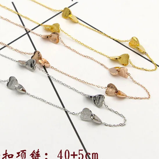 

Martick Sweet Lovely Link Chain Necklace Colar For Lady Fashion Jewelry Two Hearts Interlocking Romantic Jewelry P45