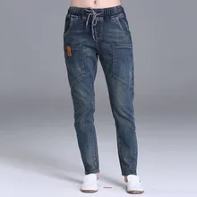 Kobykoyi плюс Размеры бренда джинсы женские Повседневное свободные джинсы Для женщин эластичный пояс мода Хлопковые джинсы джинсовые штаны-шаровары для женщин