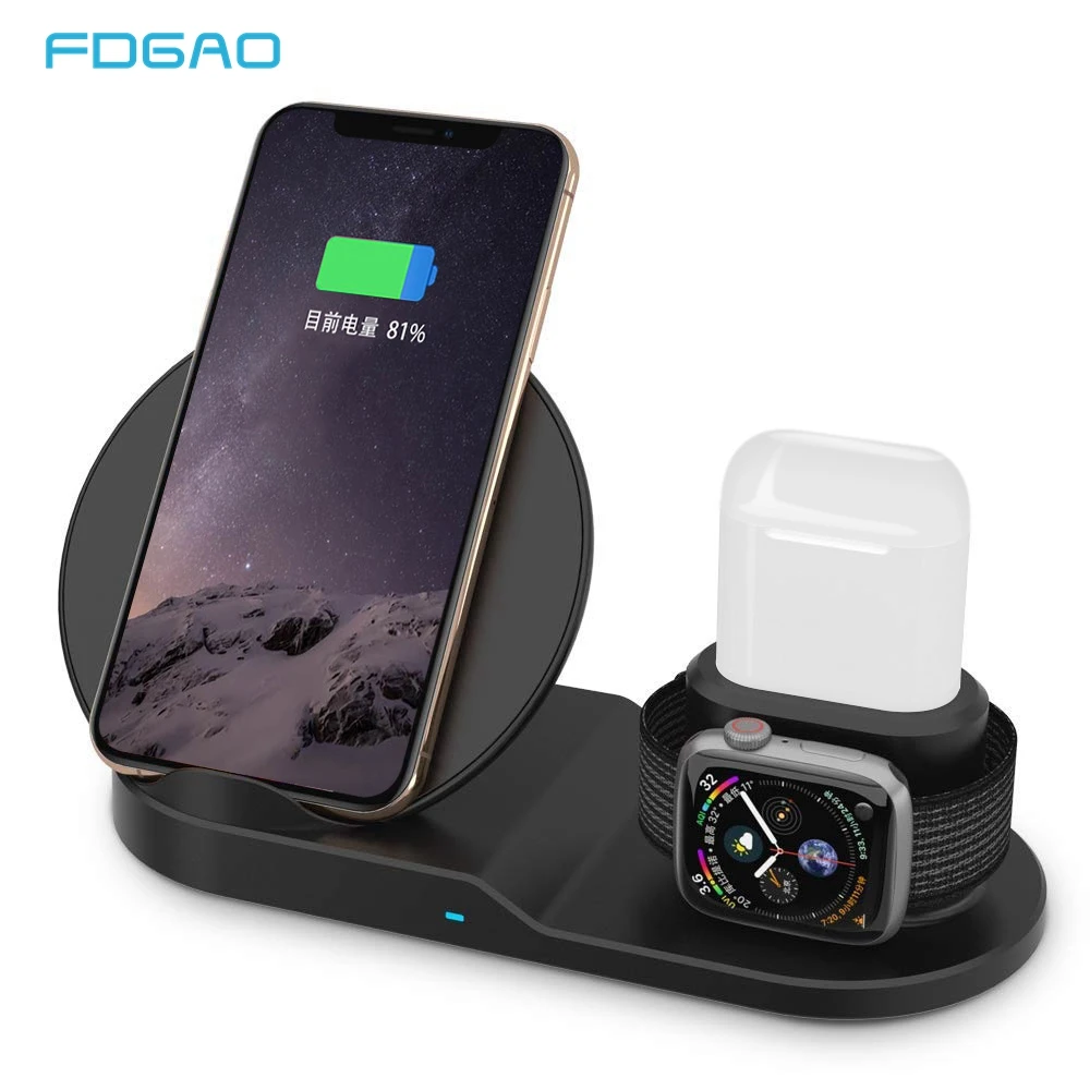 FDGAO Qi Беспроводное зарядное устройство Быстрая зарядка для iPhone 8 X XS Max XR Apple Watch 4 3 2 Airpods 10 Вт Быстрая зарядка для samsung S9 S8 S7