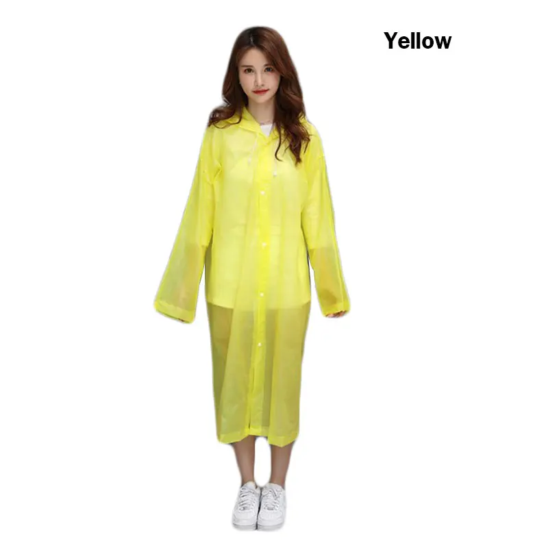 Fashion EVA Women Raincoat Thickened Waterproof Rain Coat Women Clear Transparent Camping Waterproof Rainwear Suit With Hat Hot - Цвет: Цвет: желтый