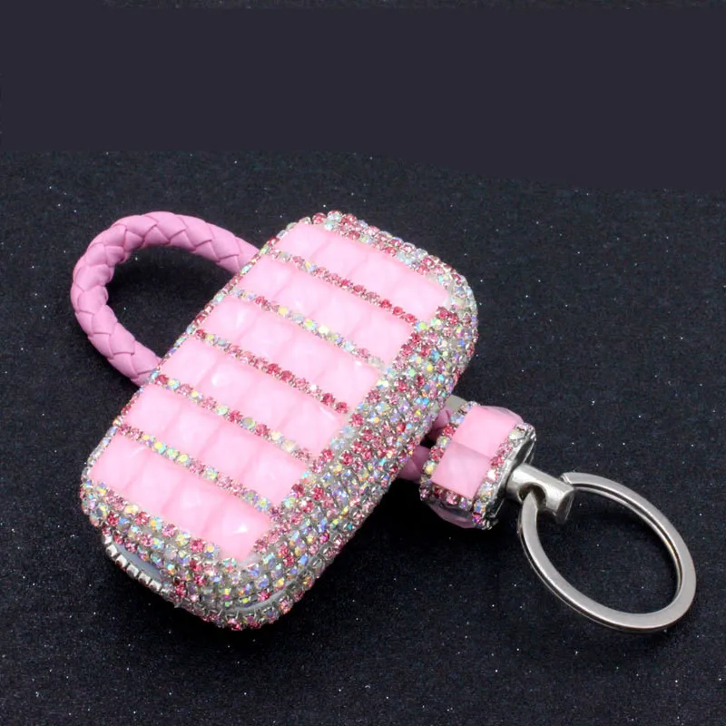 Роскошный ключ с бриллиантами держатель оболочки дистанционного ключа автомобиля чехол для Volkswagen VW Polo Passat Tiguan Bora подарочные аксессуары - Color Name: A-pink