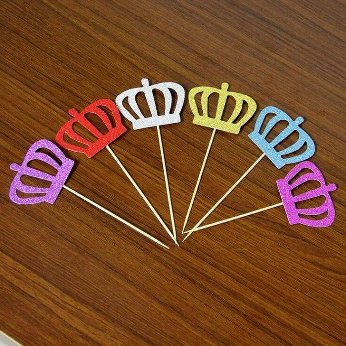 

festival supplies cake toppers glitter crown paper cards banner for Cupcake Wrapper Baking Cup birthday tea party wedding decor
