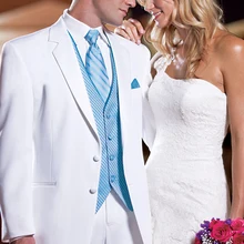 Тупым отворотом две кнопки белая куртка брюки Bule жилет галстук Свадебная вечеринка Выпускной мужской английские костюмы Сделано Мода высокого качества Terno