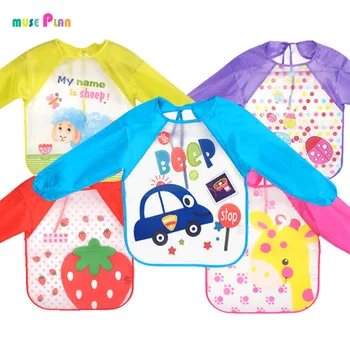 Hot New Children Bib Burp Baby Todders Waterproof Long Sleeve Art Smock Bibs Apron Cartoon Soft  Feeding baberos bavoir clothing