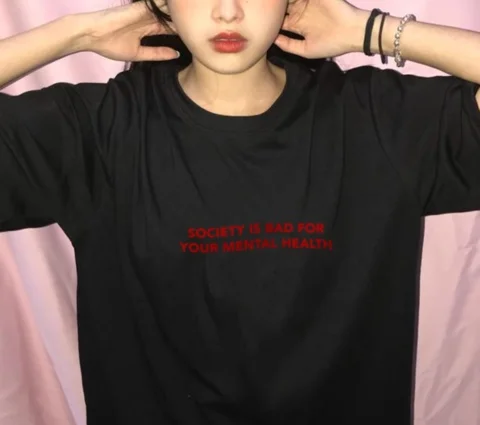 Kuakuayu HJN society threesome Harms Your Mental Health футболка Эстетическая одежда Tumblr футболки одежда в стиле гранж