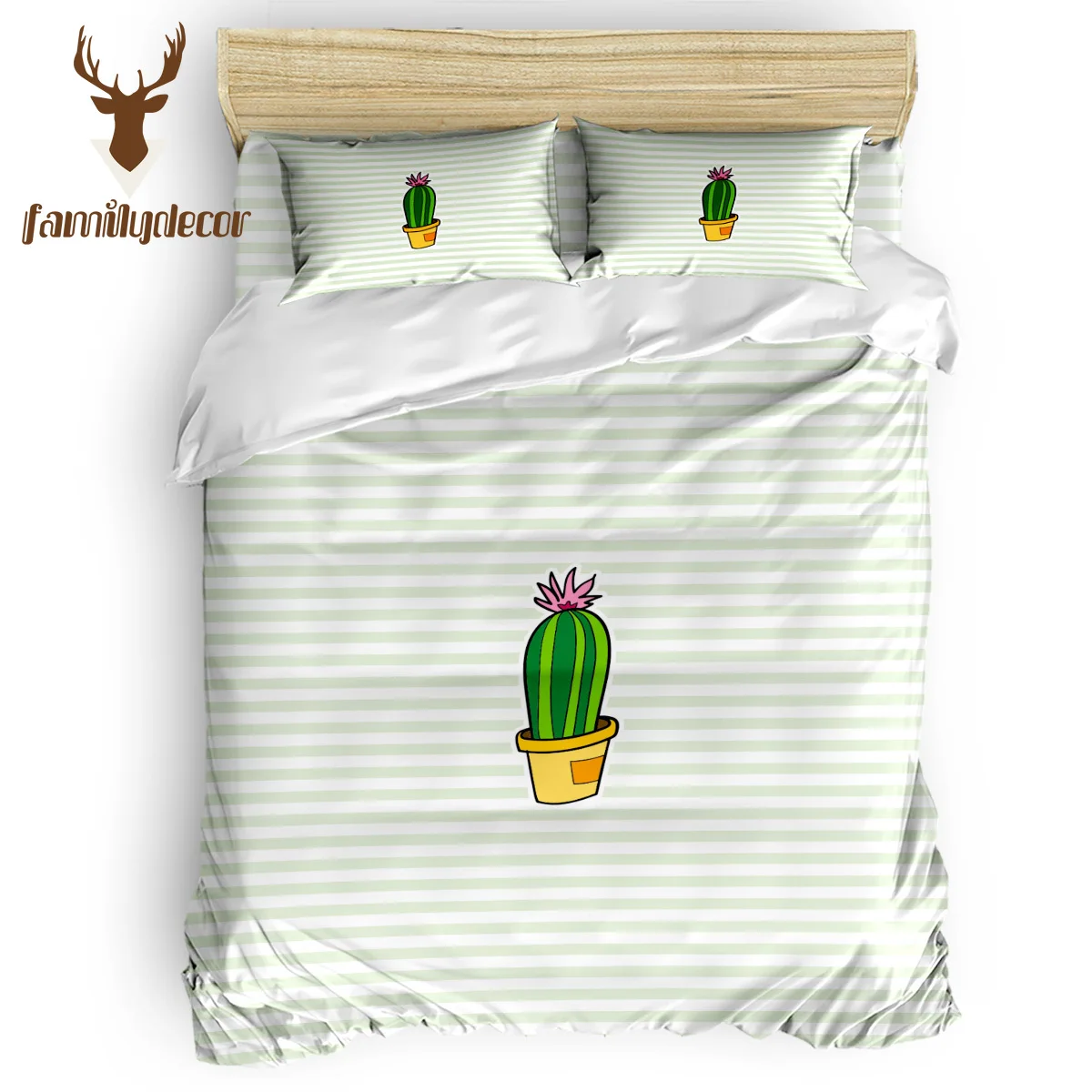 

FamilyDecor Succulent Decoration Cactus Flower Pots and Stripes Bedding Set Luxury Comforter Bedding Sets 3D King Size Red Blue
