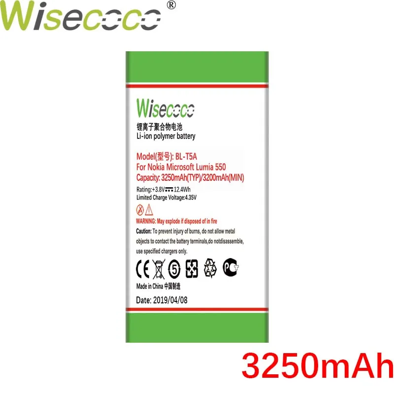 Wisecoco 2100/3250 мАч BL-T5A аккумулятор для Nokia microsoft Lumia 550 730 735 738 RM1038 RM1040 телефон с трековым кодом