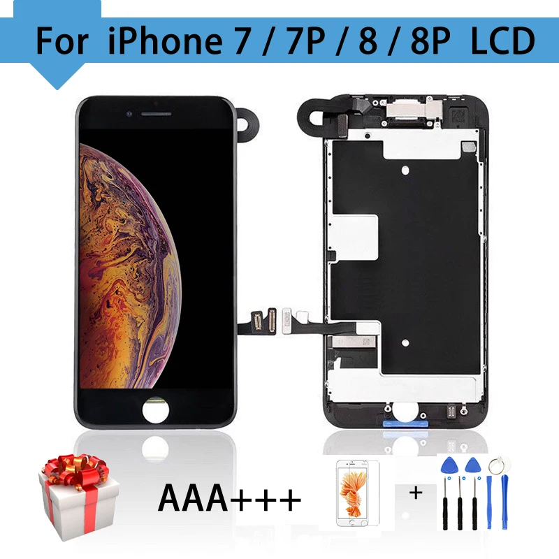 AAA+ полный дисплей для iPhone 7, 7plus 8 8 Plus ЖК-дисплей дигитайзер сборка полный комплект+ 3D сенсорная фронтальная камера сенсор Замена