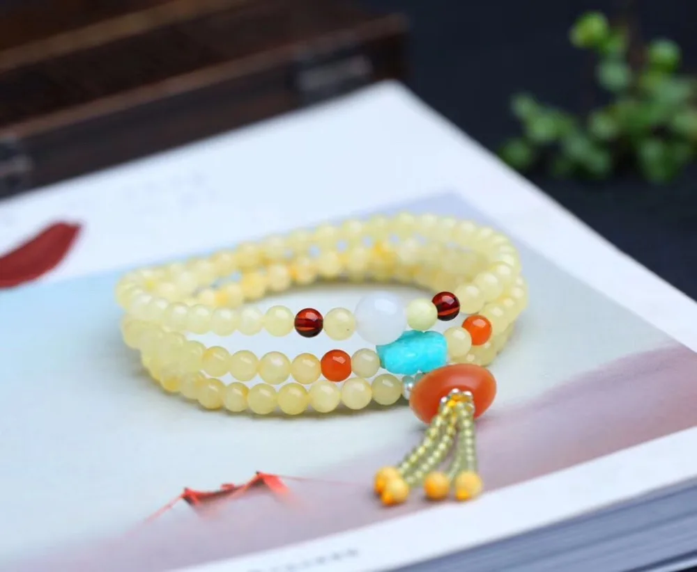 

Genuine Natural Yellow Amber 3 Laps Bracelet Women Men Love Gift Stretch Crystal 5mm Round Beads Charm Fashion Bracelet Jewelry