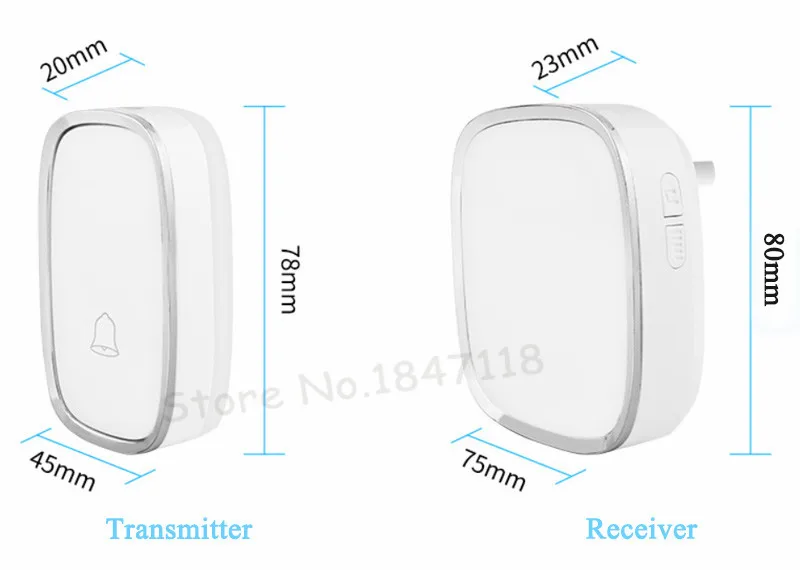 Белый ЕС/США плагин водонепроницаемый беспроводной дверной звонок умный 36 Chime светодиодный мигающий свет электрический дверной звонок 1 кнопка+ 2 приемника
