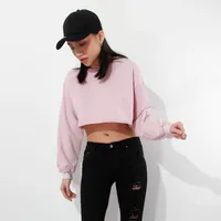 Momoluna 2017 Woman pink cropped crop top hoodie hoodies sweatshirt jumper sweat femme sudadera