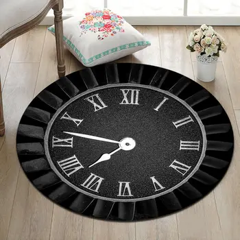 

Black Clock Area Rugs Living Room Bedroom Floor Carpet Round Home Decor Non-slip Mat Crawling Mat Yoga Rug