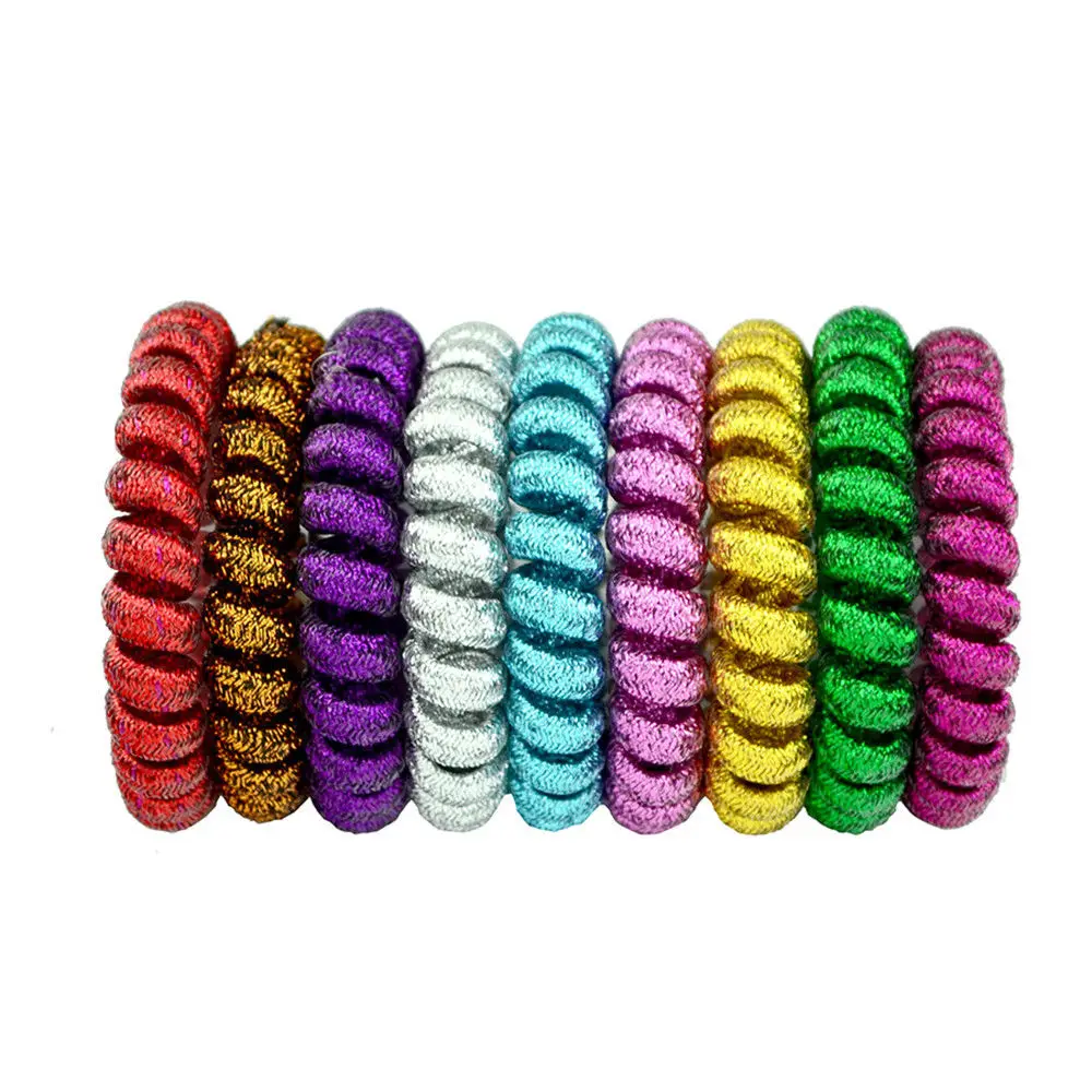 5pcs Telephone Wire Hair Ring Headbands Traceless Gum Colored Elastic Hair Bands For Girl Hair