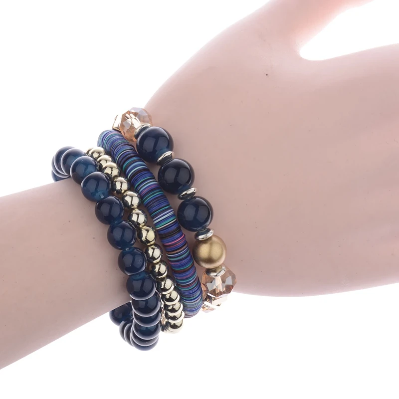TopHanqi 4 шт./компл. Богемия этнический браслет Jewelry многоцветный камень Бусины золото геометрический металлические браслеты комплект для Для