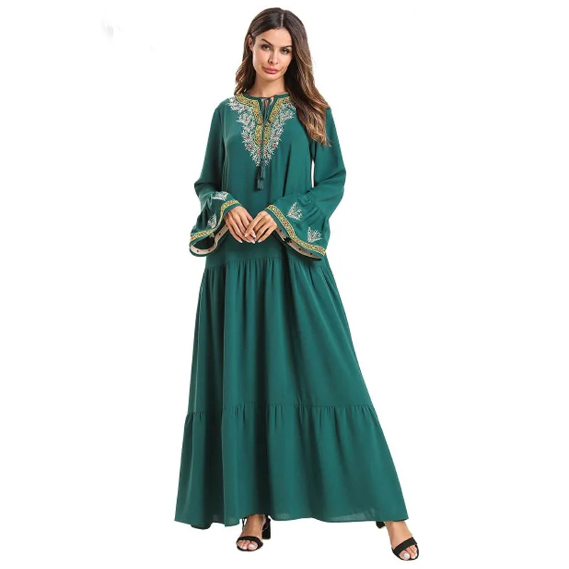 Длинное зеленое платье большого размера для девочек из Саудовской Аравии или Бангладеш с большим рукавом, новый дизайн мусульманского
