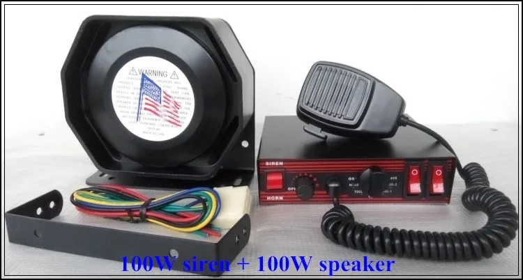 

CJB100A 100W police siren car alarm amplifier with microphone,7 warning tones,light switch,volume adjust function+100W slim horn