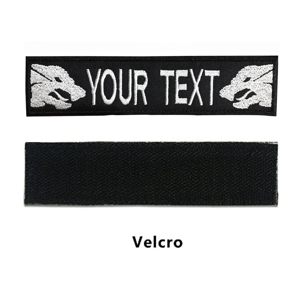 Custom Embroidery personality skull wolf head Name Patches, badges,2 pcs Personalized Military Number Tag Customized Logo ID - Color: white wolf Velcro