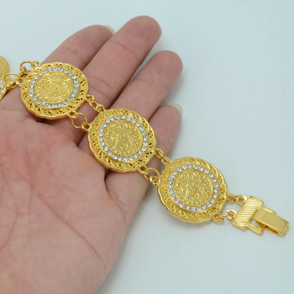 Anniyo 21cm / Coin Bracelet for Women Men Gold Color Turkey Bangle Arab Turks Jewelry Middle East African #011806