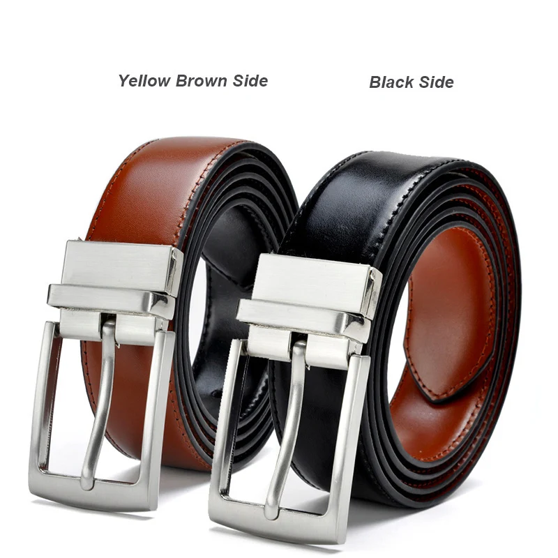 Genuine Leather Belts For Men Dress Black Belts Chrome Finished Buckle